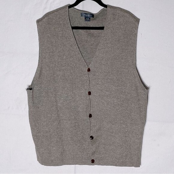 Eddie Bauer beige brown linen cotton lightweight button up knit vest L - Picture 11 of 11